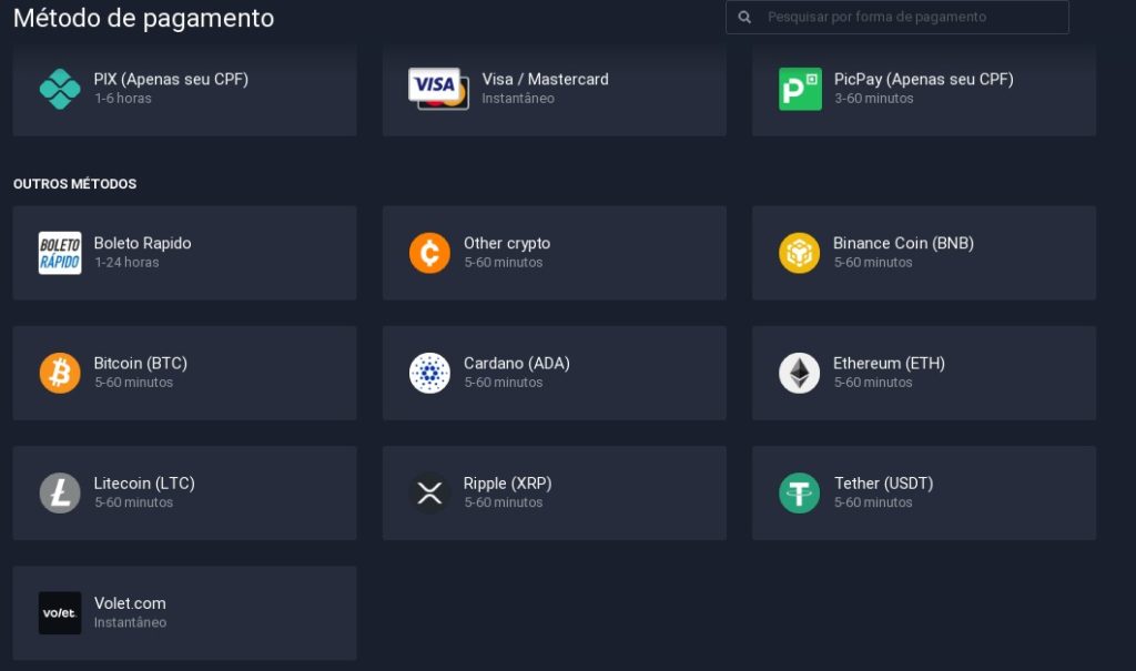 Métodos de pagamento de corretoras de opções binárias